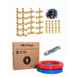 EFIELD 2 Rolls x 100 ft (200 Ft) 1/2 Inch Pex-b Pipe/Tubing, 30 Pcs 1/2-inch Barb Crimp Brass Fittings, 100 Pcs Copper Crimp Rings, Pipe Cutter,(PIPE-B026)