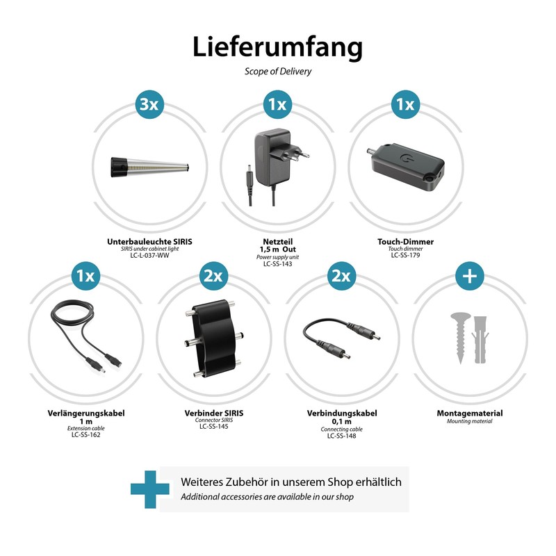 parlat Siris LED Under-Unit Light, Touch Dimmer, Flat, 30 cm,