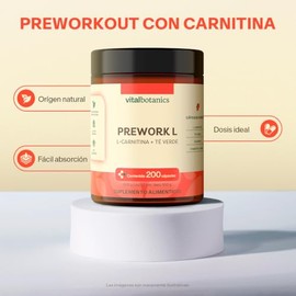Vital Botanics Pre Workout L-Carnitina, Guaraná, Té Verde y Cayena