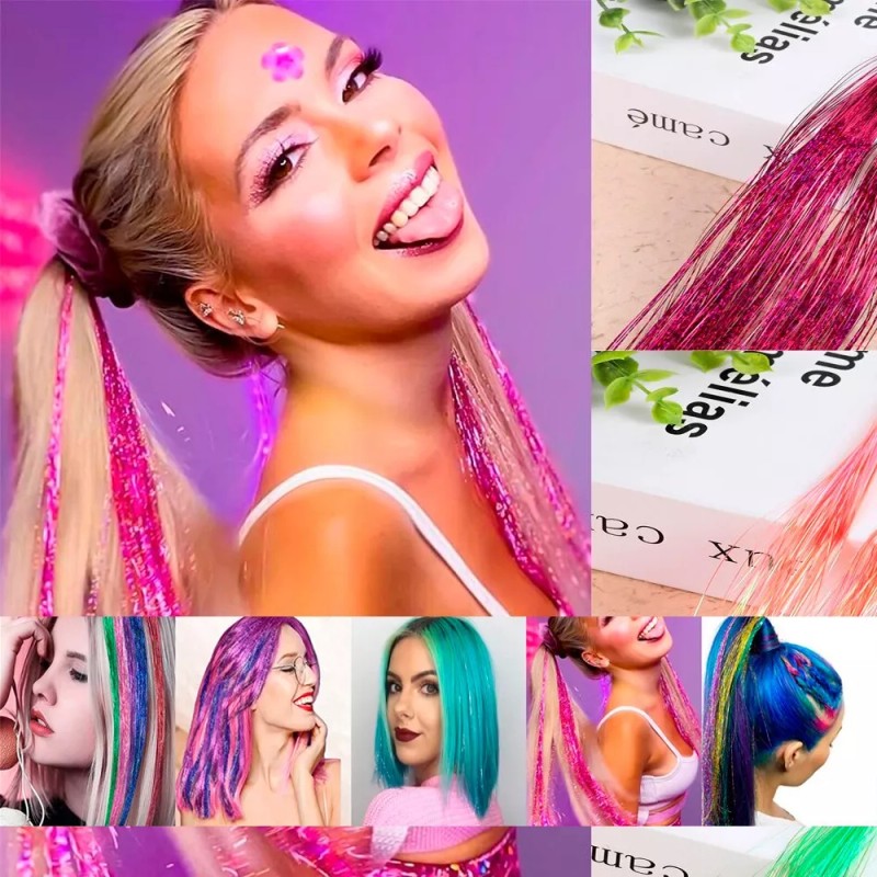 OEM 12 Extensiones Cabello Holograficas Mechas Fantasia Mechones