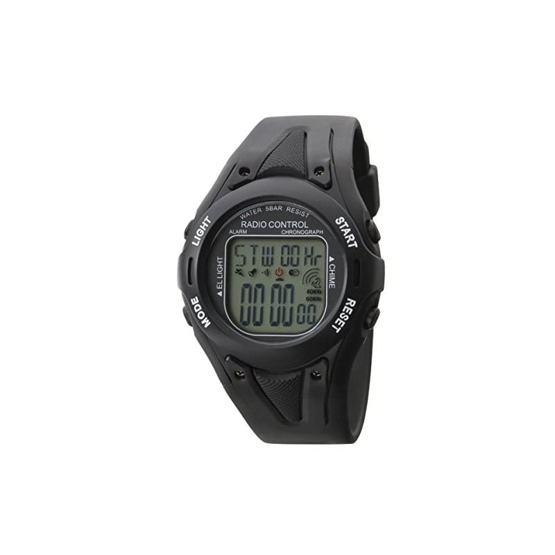 Clefer TE-D190-BK Men's Digital Wristwatch, Radio Control, Waterproof, Multi-functional, Urethane