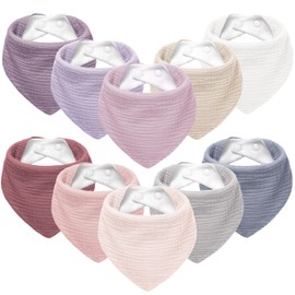 Susurration Baby Bibs Triangular Scarf Baby Muslin Neckerchief Baby for Boys and Girls, Neckerchief Drool Bib Baby Adjustable Pack of 10, PinkPurple