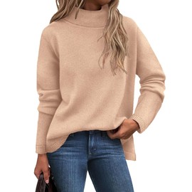 TIYOMI Plus Size Turtleneck Sweater for Women 3X Khaki High Neck Long Sleeve Tops Knitting Turtleneck Shirts Warm Fall Winter Cozy Pullover 3XL 22W 24W