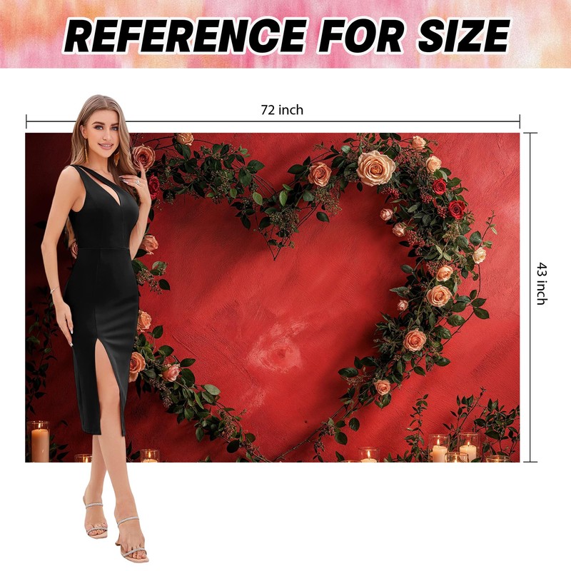 Romantic Rose Floral Heart Wreath Backdrop for Photography, Wedding Bridal