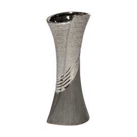 GILDE Modern Ceramic Vase Table Vase Decorative Vase Grey Silver with Relief 8 x 10 x 19 cm