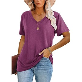 Lunivop Women's Tops V Neck Tee Casual Short Sleeve Loose Fit Tee Shirts Spring Summer Clothes Coral L