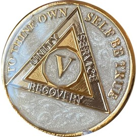 5 Year AA Medallion Opulent Pearl Silver Swirl Tri-Plate Sobriety Chip