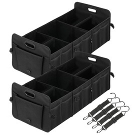 HealSmart Multi Compartments Trunk Organizer, 95L Waterproof 600D Oxford Polyester Foldable Car Storage for SUV, Large Size, Black, 2 Pack