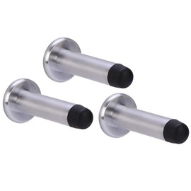 HANDLEZONE® 3 Pack 75mm / 3 inch Projecting Skirting Or Wall Mounted Door Stop, Concealed Fixing, Rubber Buffer Stopper - Satin Chrome