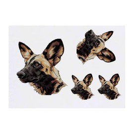 4 x 'African Wild Dog Side View' Temporary Tattoos - Water Resistant, Skin-Safe, Non-Toxic Transfers, Mixed Sizes (TO00076430)