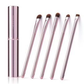 GUIGUDESN 5Pcs Pink Eyeshadow Brush Set, Premium Synthetic Bristles, Aluminum Handles, Angled, Rounded, For Eyeshadow, Eyebrow, Eyeliner