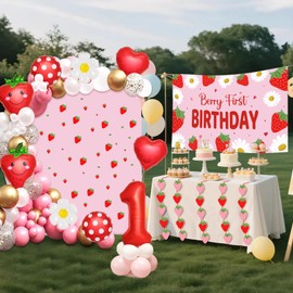 Rotumaty 134Pcs Berry First Birthday Decor Strawberry Baby Shower Decorations Berry 1st Birthday Decorations for Girl Sweet One Party Decor Strawberry Backdrop Ballons Banners Stickers Party Supplies