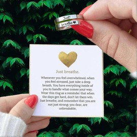 Just Breathe Ring for Women, Adjustable Heart Ring, Stainless Steel Spiral Wrap Healing Rings, Inspirational & Heart felt Gift - Colour: Silver