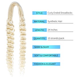 Double Ended Wavy Dreadlock Extensions 24 Inch 10 Strands DE Synthetic Dreadlock Extensions with Curly End (24",Blonde#)