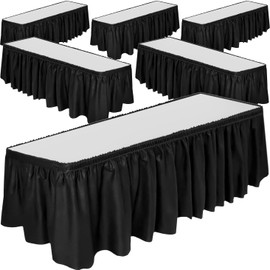 DecorRack 6 Table Skirts, 29 in x 14 ft Each, Multi Pack -BPA Free- Plastic Tableskirt, Disposable, Reusable, Rectangular Tablecloth Skirt, Black (6 Pack)