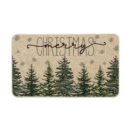 Artoid Mode Pine Trees Snowflakes Merry Christmas Welcome Decorative Doormat, Seasonal Winter Xmas Low-Profile Rug Switch Mat for Outdoor 17x29 Inch