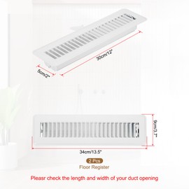 PATIKIL 12 x 2 Zoll grundregister, 2 Stück Schwerlast-Luftgitterabdeckung aus Stahl, verstellbare Dekor-Lüftungsschlitze für Seitenwand, Zuhause, Büro, Weiß