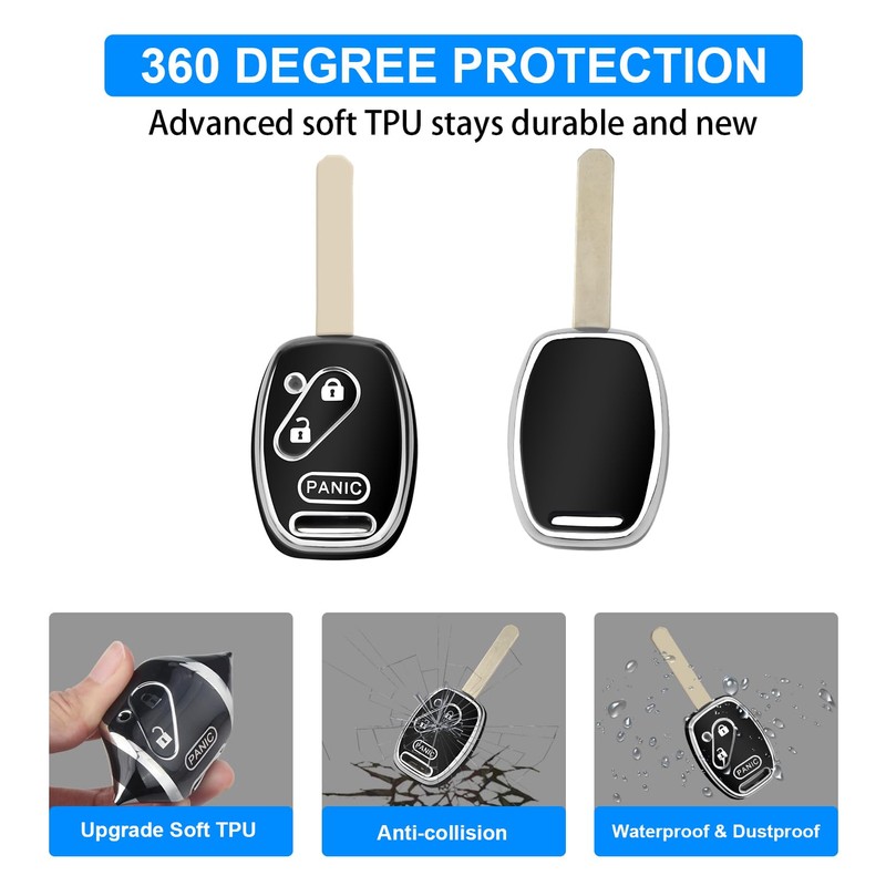 QBUC for Honda Key Fob Cover with Leather Keychain,Soft TPU