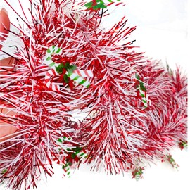 32.8ft Candy Cane Tinsel Garland for Christmas Tree Decoration,Metallic Twist Garland Hanging Tinsel for Xmas New Year Wedding Birthday Holiday Indoor Outdoor Party Supply (Red)