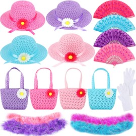 20 Pcs Girls Tea Party Dress up Set Includes Toddler Tea Party Gloves and Hat Feather Boa for Kids Dress up Purses Fans for Girls Easter Birthdays Party Supplies Accessories