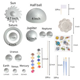 Rejopfad Solar System Model Kit for Crafts, Solar System Project Kit Include Foam Balls, Color Pigments, Paint Tray Palette, Brushes, Sticks, Flags, Stickers (58 Pack Set)