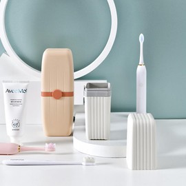 MINGCHENGYUAN 2 Piezas Estuche para cepillos de Dientes de Viaje, Soporte para Cepillo de Dientes con Tapa, portátil contenedor de Dientes, Estuche para cepillos de Dientes (Rosado+Gris)