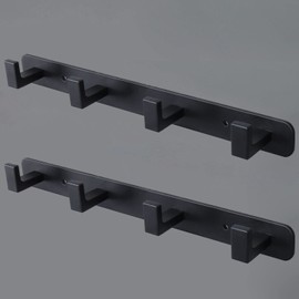 Vanloory Coat Rack, Heavy Duty Stainless Steel 4 Tri Coat Hook Hanger, Wall Mounted Wall Hooks, Rustic Clothes Hook/Key Hook Rail for Bathroom Kitchen Entryway(2 Pack, 4 Hook Black)