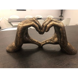 Hands Love Gesture Sculpture Antique-Silver Gold Bronze Colour Life-Size 26cm/10'' Expression of Appreciation & LoveValentine's Day I appreciate you I love you Wedding Present (Antique-Gold)