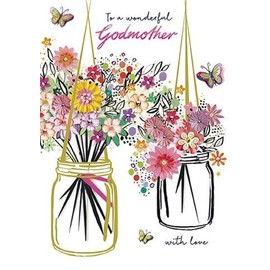 Paper Rose Godmother Female Birthday Card - Card for Women - Floral Jar Bouquets with Gold Finishing - Eco-Friendly and Recyclable