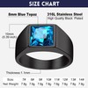 Bandmax Black Band Ring with Cubic Zirconia Square Cut Blue