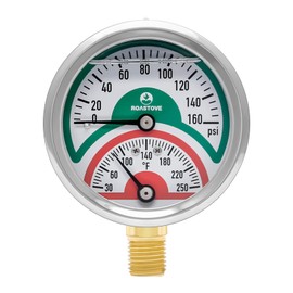 Roastove Tridicator, Thermo-Manometer, 2-1/2", Silicone Oil Filled, 0-160psi/30-250 deg F, Stainless Steel Case, 1/4" NPT Lower Mount Pressure Gauge