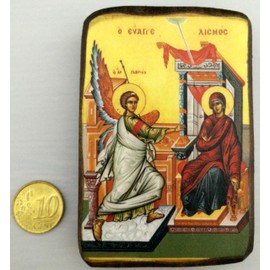 Wooden Greek Christian Orthodox Wood Icon of the Annunciation / A0