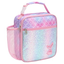 Bagseri Lunch Bag for Girls - Kids Lunch Box for Girls Reusable Leak-Proof and Insulated Kids Lunch Bag Toddler Lunch Box for Daycare and School, Glitter Pink Mermaid