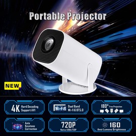 Mini Projector WiFi+BT5 Android11, Automatic Correction Vertical Direction,4K Video Support,Projection Size 40~150 Inch 180° Multi-Angle Adjustmen,Portable Projector for Bedroom,Living room