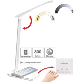 Lunartec Desk Lamp Qi: Desk Lamp, Qi Compatible, 4 Light Colours, 800 Lumens, Dimmable (Daylight Lamp Desk, USB LED Light, Desk Lamps Daylight)