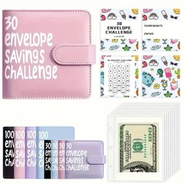 „ÄêFaddish„Äë100 envelope savings books + unlimited writing pencils for easy and fun savings of $5,050, perfect for budget planners:_30-Days Purple