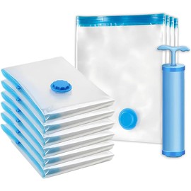 Paquete de 10 Bolsas de Almacenamiento al Vacío de 50x70 cm con Bomba Manual para Ropa, Ropa de Cama, Viajes Ahorro de Espacio, PA+PE