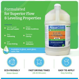 Aqua Coat Clear Lacquer in Gloss Finish - Premium Water-Based for Wood & Plastic - Fast-Drying, Non-Yellowing, Eco-Friendly - 1 Gallon, Self-Cross-Linking,