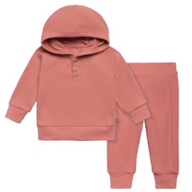 Modern Moments by Gerber Baby Girls' Mini Waffle 2-Piece Hoodie and Pant Set, Medium Rose, 0-3 Months