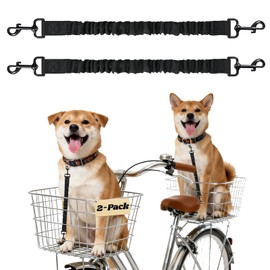 2Pack Dog Seat Belt for Bike Basket,Retractable Pupper Leash for Bike Basket,Canine Bikes Basket Leash,Elastic Pet Seat Belt for Dogs,Seatbelt Leashs for Dogs (Black)