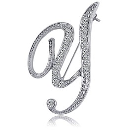 ETHOON - Broche con forma de letra, inicial de diamantes de imitación para mujer, manualidades plateadas de la A a la Z, Metal