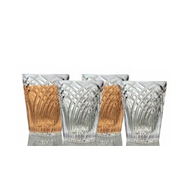 GAC Mouth Blown Set of 4 Stemless Wine Glasses, Double Old Fashion Crystal Drinking Glasses, High Class Crystal Glasses