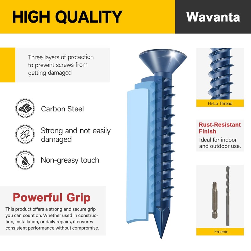Wavanta 30Pcs M5.5 x 83mm Concrete Screws Anchor, Blue Flat