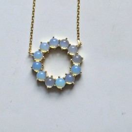 Sismiurra 18K Gold Over Silver Designed France Circle Necklace Opal Look AB Sismiurra
