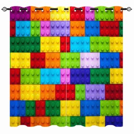 YUANZU Nursery Curtains - Kids Boys Girls Eyelet Blackout Colorful Cubes Blocks 3D Print Pattern Thermal Insulated Room Darkening Window Drapes for Baby Bedroom Playroom 2 Panels W75cm x D166cm