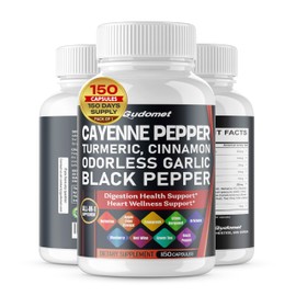 Cayenne Pepper Turmeric Odorless Garlic Cinnamon Fenugreek Citrus Bergamot Artichoke Blueberry Green Tea Black Pepper -150 Capsules