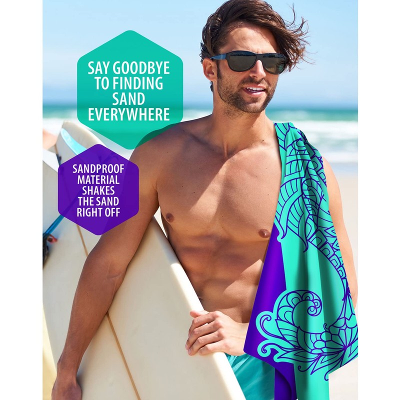 VENTURE 4TH Microfiber Beach Towel: Quick-Dry, Compact, Sand-Free, Absorbent, Sandproof