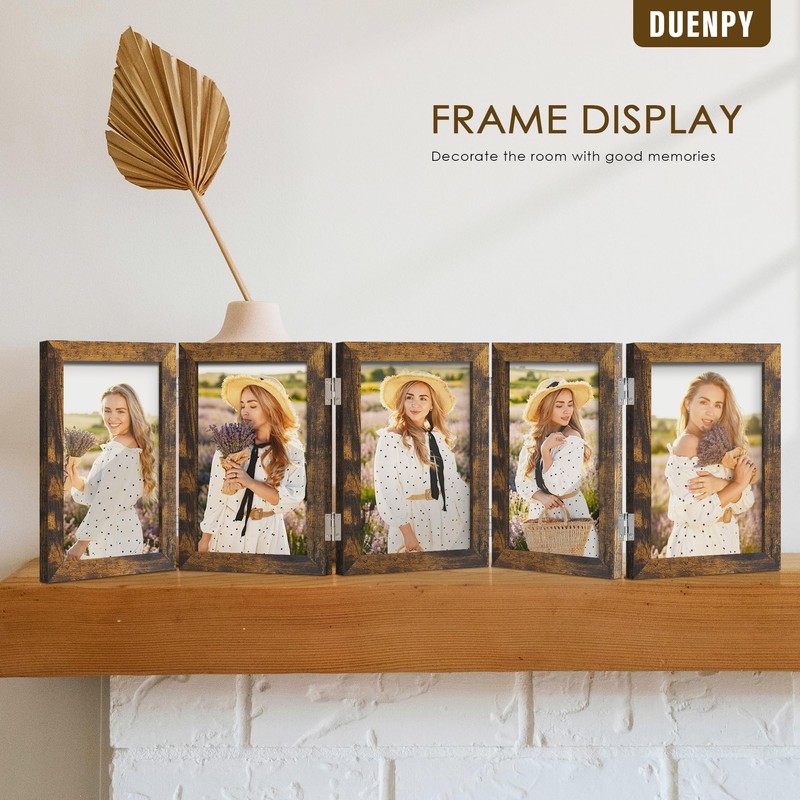 DUENPY 5 Folding 4x6 Picture Frame Horizontal Engineered Wood Accordion