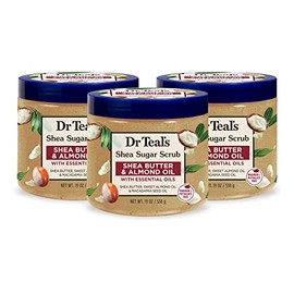Dr Teal's Exfoliante corporal de azúcar de karité, manteca de karité con aceite de almendras y aceites esenciales, 19 onzas (paquete de 3)