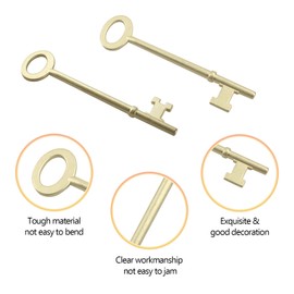 KY-32 & KY-33 Universal Skeleton Key, Skeleton Key for Old Door Cabinets, Antique Vintage Furniture, Brass Plated (4 pcs)